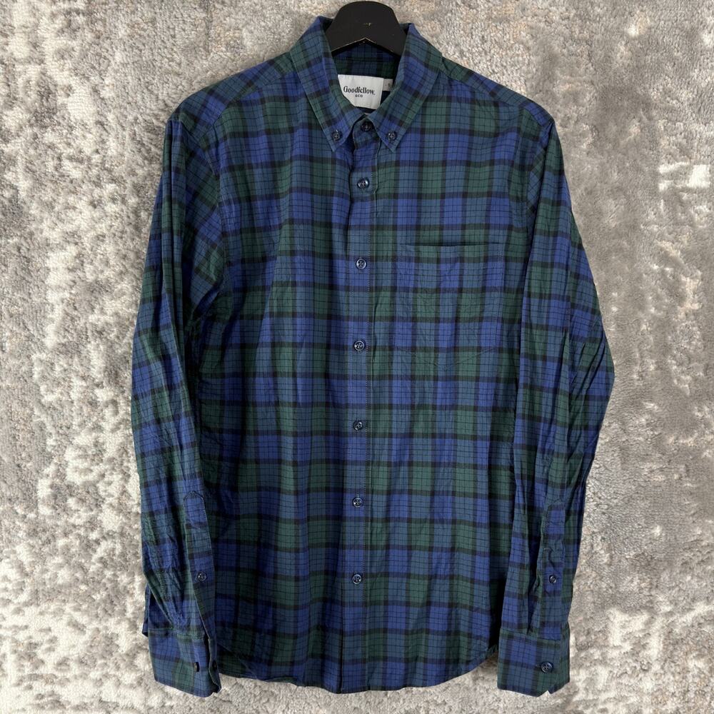 Goodfellow Co Size S Checker Stretch Casual Button Shirt Long Sleeve Pocket‎